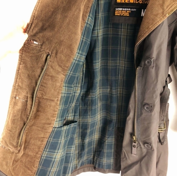 Superdry brown safari wax tartan lined and corduroy jacket/parka. Size M - Picture 7 of 11
